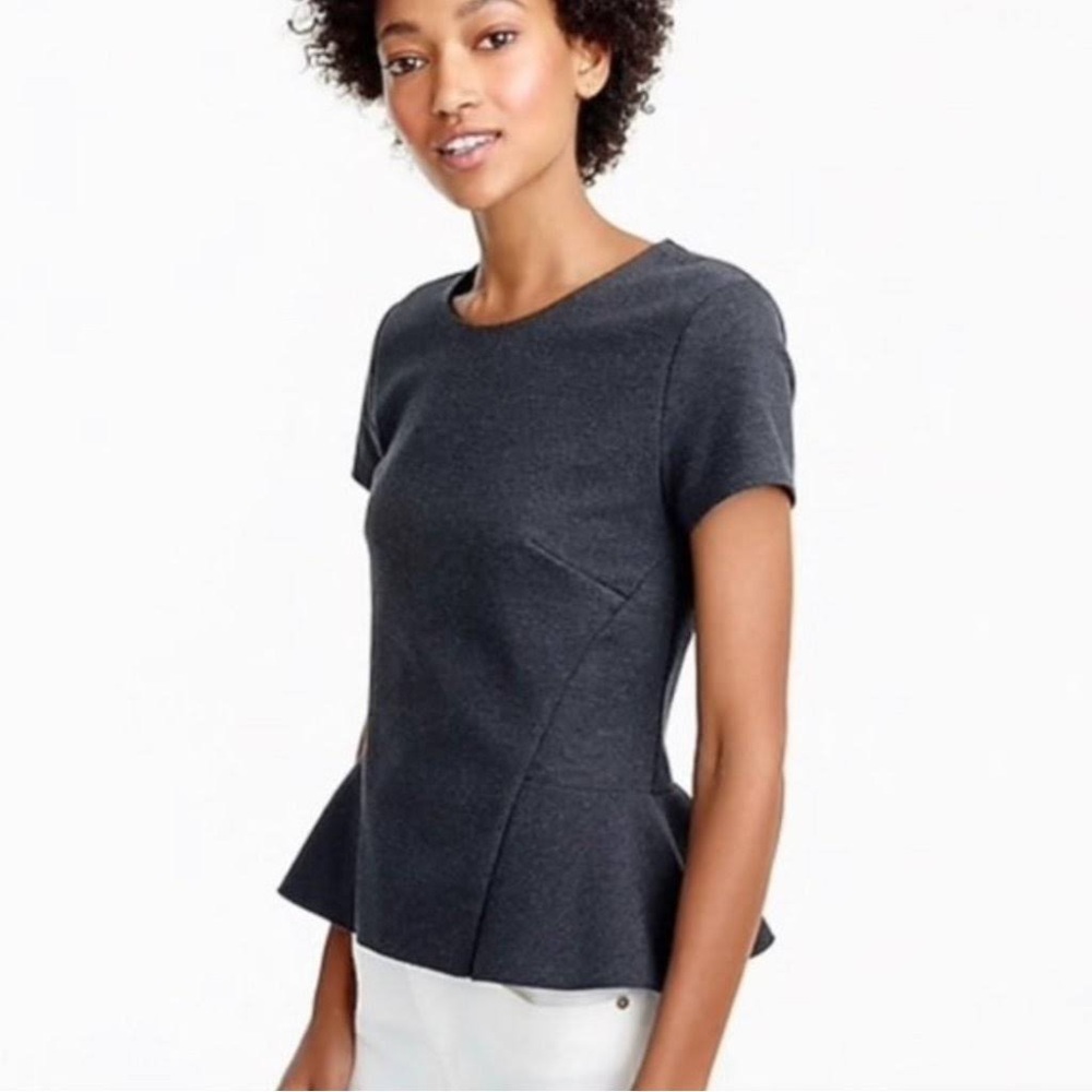 J Crew Grey Peplum Short Sleeve Top
